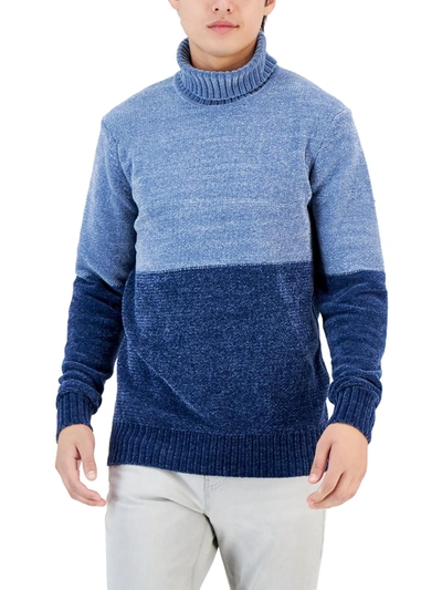Alfani Equator Mens Chenille Colorblock Turtleneck Sweater In Multi