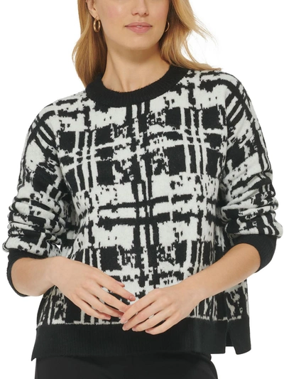 Dkny Womens Printed Ribbed Trim Pullover Sweater In Multi