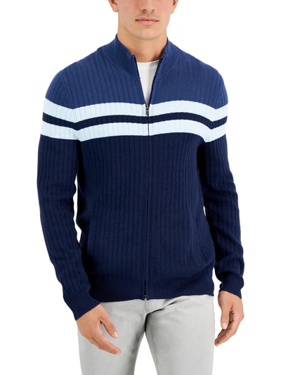 Alfani Mens Mock Neck Colorblock Full Zip Sweater In Multi