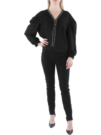 N By Nancy Womens Embellished Short Collarless Blazer In Black
