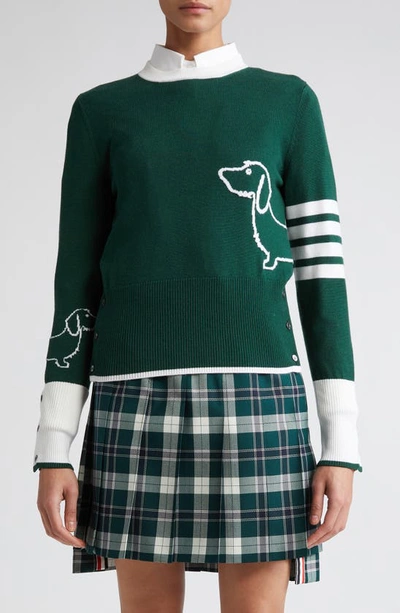 Thom Browne 4-bar Crew Neck Pull Over In Dk_green