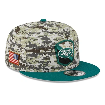 New Era Men's  Camo, Green New York Jets 2023 Salute To Service 9fifty Snapback Hat In Camo,green