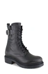 Ziginy Agatha Water Resistant Lace-up Combat Boot In Black Leather