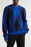 Burberry Equestrian Knight Argyle Wool Crewneck Sweater In Blau