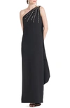 SACHIN & BABI SACHIN & BABI LESLIE BEADED DRAPE ONE-SHOULDER CREPE GOWN