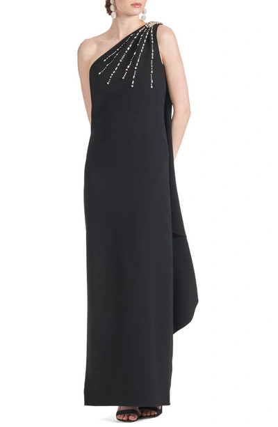 SACHIN & BABI SACHIN & BABI LESLIE BEADED DRAPE ONE-SHOULDER CREPE GOWN