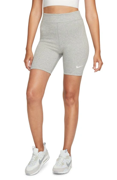 Nike Women's  Sportswear Classic High-waisted 8" Biker Shorts In Dark Grey Heather/ Sail