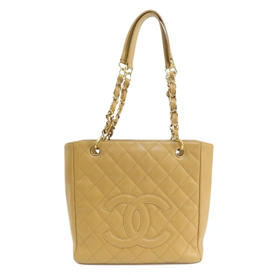 Pre-owned Chanel Pst (petite Shopping Tote) Leather Tote Bag () In Beige