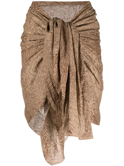 Federica Tosi Chevron-print Knot-detail Skirt In Brown