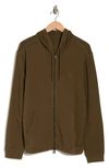 John Varvatos Cotton Double Knit Zip Hoodie In Olive