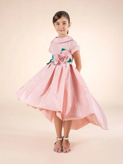 Marchesa Kids' Asymmetric Taffeta Gown In Pink