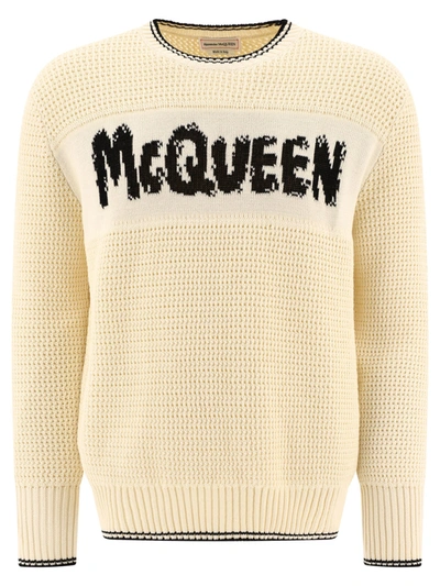 Alexander Mcqueen Logo Embroidered Sweater In Neutrals