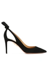 Aquazzura Blue Slingback Pumps With Bow Detail In Suede Woman In Black