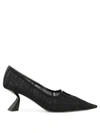 Nensi Dojaka Pointed Toe Mesh Overlay Sculptural Heel Pumps In Black