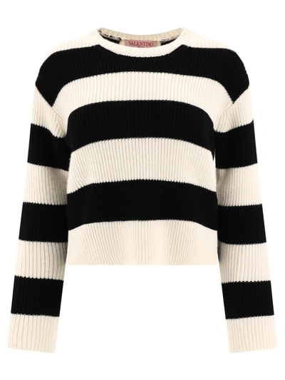 Valentino Garavani Striped Knit Sweater In White