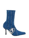 Diesel 'd-eclipse' Light Blue Socks Boots With Macro Oval D Logo In Stretch Cotton Denim Woman