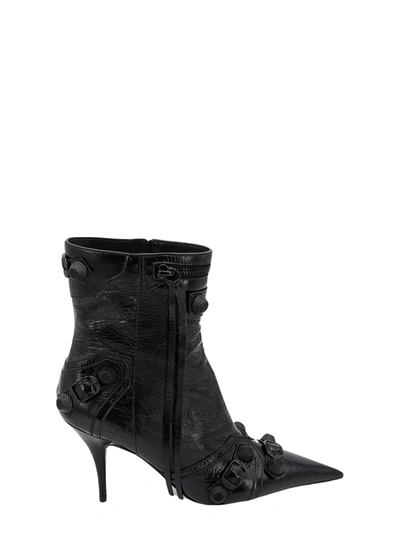Balenciaga Cagole Leather Ankle Boots In Black