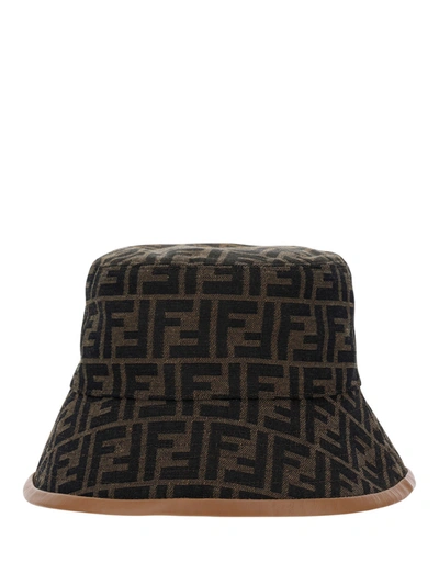 Fendi Embroidered Polyester Blend Bucket Hat Printed  Uomo S In Tobacco,brown