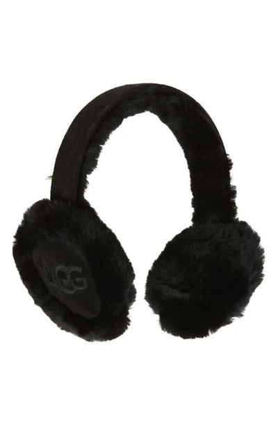 Ugg Embroidered Logo Shearling Earmuffs In Blk Black