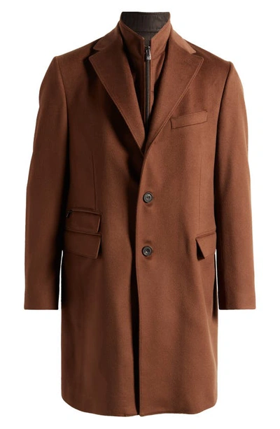 Corneliani Vicuna Id Water Repellent Wool Topcoat With Bib Inset In Dark Beige