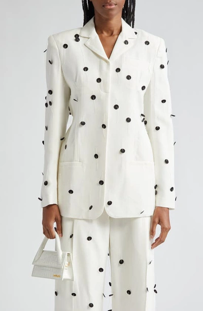 Jacquemus Caraco Dot-embroidered Canvas Jacket In White