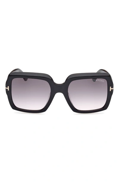 Tom Ford Kaya Sunglasses In Shiny Black / Gradient Smoke