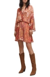 MANGO MANGO PRINT LONG SLEEVE CHIFFON MINIDRESS