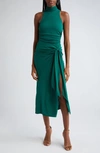 Cinq À Sept Rori Sleeveless Side-tie Turtleneck Midi Dress In Malachite