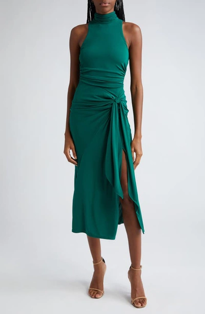 Cinq À Sept Rori Sleeveless Side-tie Turtleneck Midi Dress In Malachite