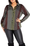 City Chic Genevieve Mix Print Long Sleeve Shirt In Retro Geo