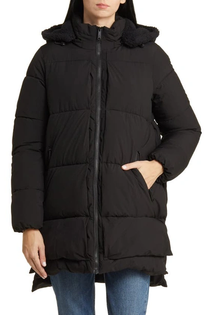 Sam Edelman Puffer Jacket With Removable Faux Shearling Trim In Black