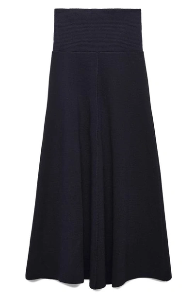 Mango Flared Knit Skirt With Decorative Seams Dark Navy