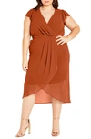 CITY CHIC CITY CHIC FAUX WRAP CHIFFON MIDI DRESS