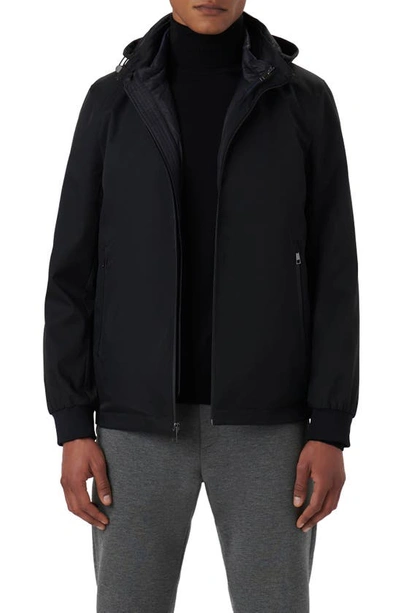 Bugatchi Full Zip Hooded Bomber Jacket In Caviar