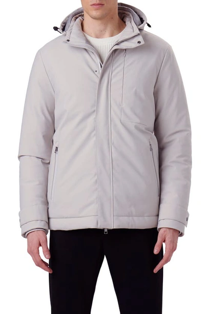 Bugatchi Full Zip Hooded Bomber Jacket In Stone