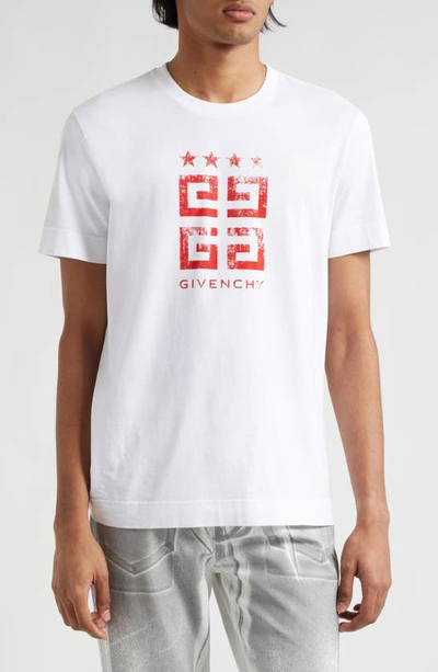 Givenchy Slim Fit 4g Logo Cotton Graphic T-shirt In White/ Red