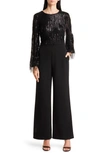 Eliza J Sequin Fringe Long Sleeve Jumpsuit In Black