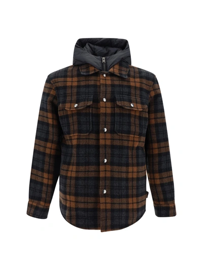 Woolrich Detachable Hhod Down Overshirt Jacket In Brown