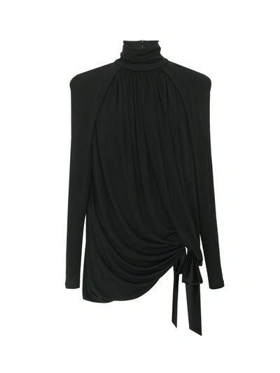 Saint Laurent Draped Jersey Dress In Black