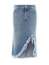 Chloé Distressed Denim Midi Skirt
