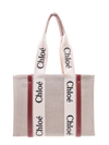 CHLOÉ LINEN SHOULDER BAG WITH LOGO PRINT.  THIS BAG IS MADE WITH LOWER ENVIRONMENTAL IMPACT MATERIAL