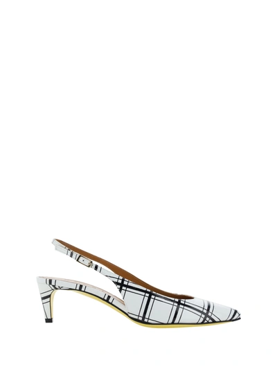 Marni Stripe Leather Slingback Pumps In White