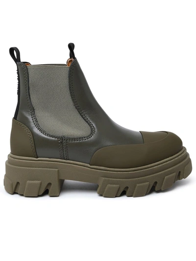 Ganni Khaki Cleated Low Chelsea Boots In Green