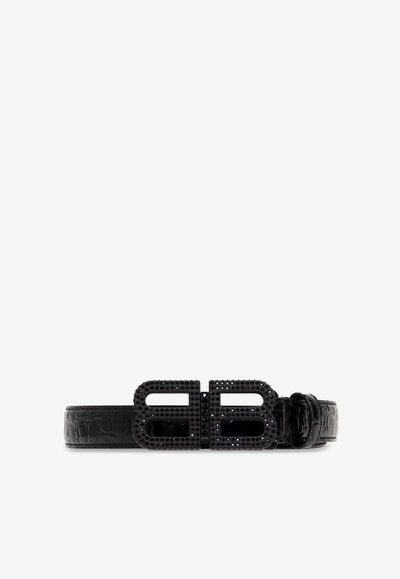 Balenciaga Bb Hourglass Embossed Leather Belt In Black