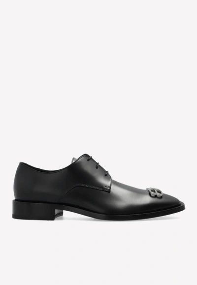 Balenciaga Bb Icon Calf Leather Derby Shoes In Black