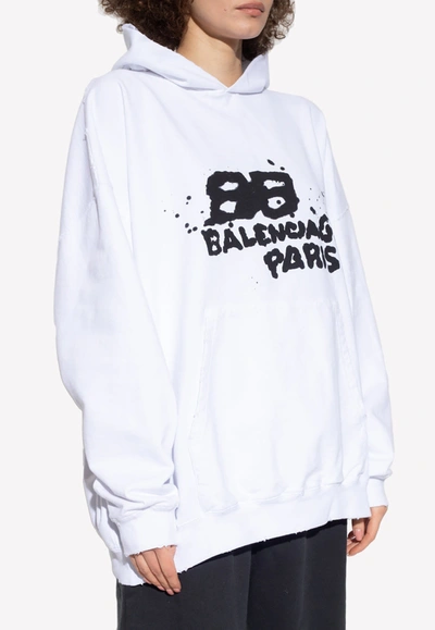 Balenciaga Bb Icon Print Hoodie In White