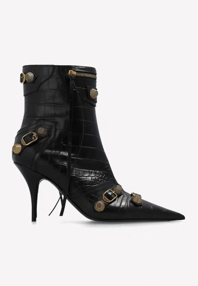 BALENCIAGA CAGOLE 90 ANKLE BOOTS IN CROC EMBOSSED LEATHER
