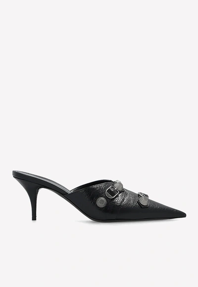 Balenciaga Cagole 90 Pointed Mules In Lamb Leather In Black