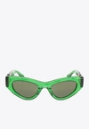 Bottega Veneta Inverted Triangle Acetate Cat-eye Sunglasses In Green