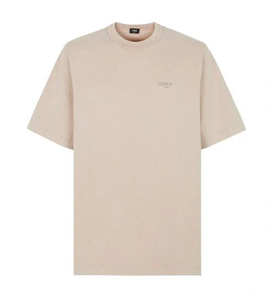 Fendi Ribbed Crew-neck Cotton T-shirt With Short Sleeves In Cream